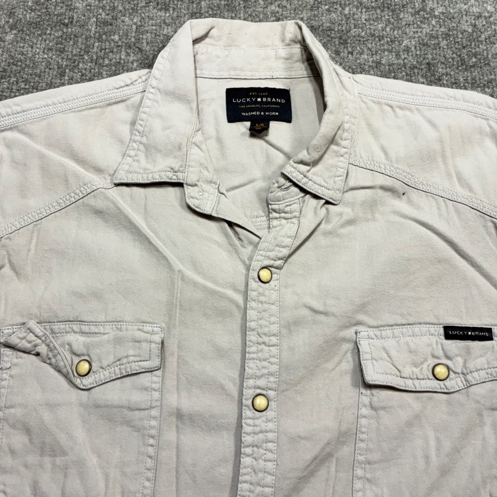 Lucky Brand‎ Western Snap Shirt Mens L Gray Short Sleeve Farmcore